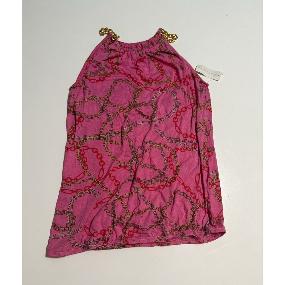 New York & Company Women's Pink Chain Print Halter Sleeveless Tank Top S